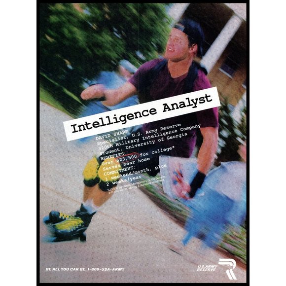 1994 US Army Reserve Recruiter Recruiting Vintage Print Ad Intelligence Analyst - Picture 1 of 1